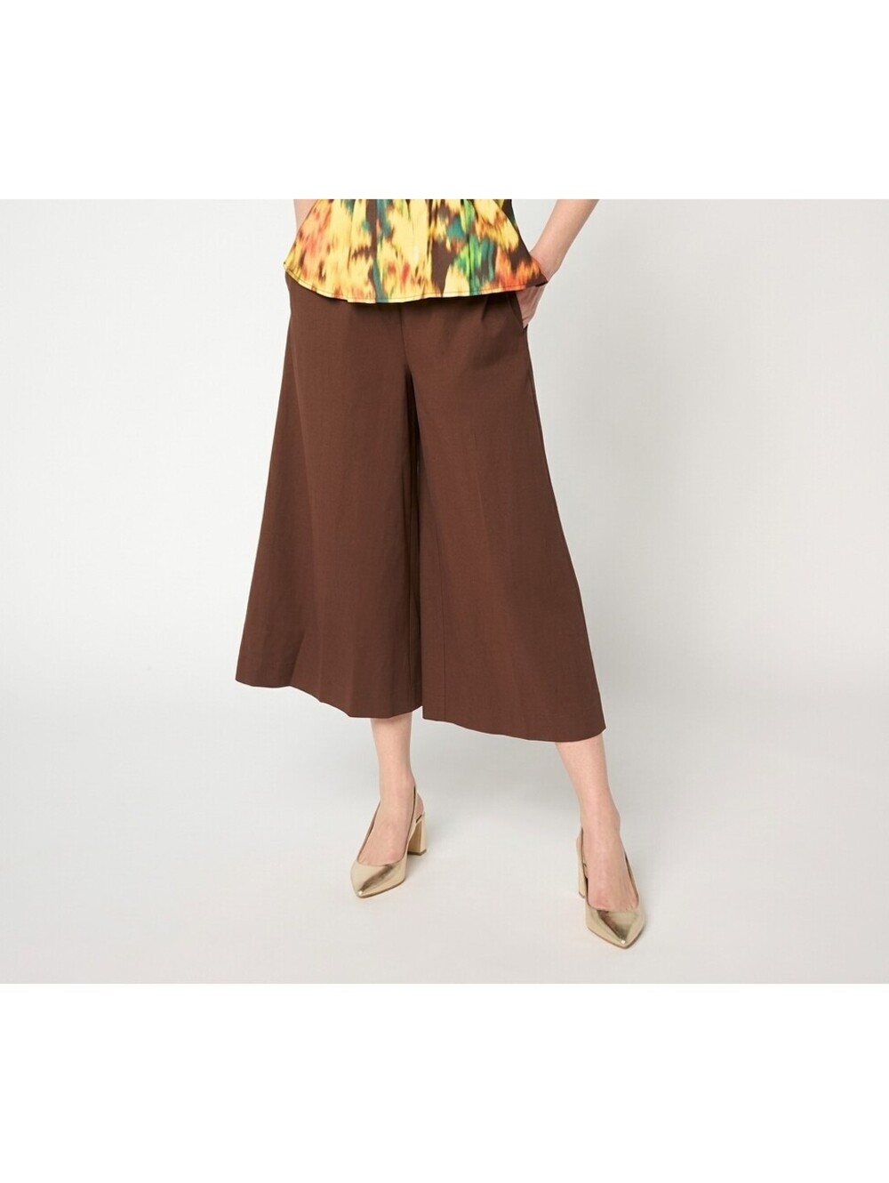 Carla Rockmore Collection Pet Pull-On Cotton Wide Leg Pants Espresso, Petite 1X